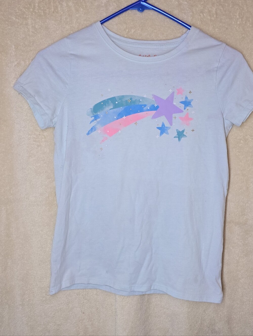 Girls Cat & Jack Size L (10/12) Light Blue Graphic T-Shirt Watercolor Shooting S